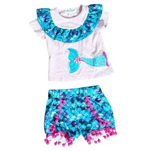 Girls Mermaid-Themed Kids Matching Set - Blue and Pink size XS/ 18-24M
